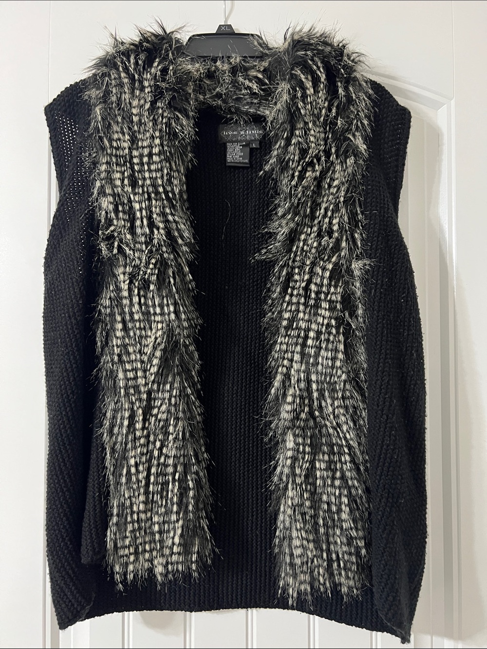 Black Knit Sweater Vest with Faux Fur Trim